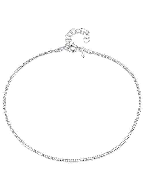 Amberta 925 Sterling Silver Adjustable Anklet - Classic Chain Ankle Bracelets - 9" to 10" inch - Flexible Fit