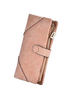 Women Vegan Leather Wallet Bifold Clutch Large Capacity Card Organizer Buckle Long Purse for Girls Candy Color