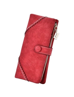 Women Vegan Leather Wallet Bifold Clutch Large Capacity Card Organizer Buckle Long Purse for Girls Candy Color