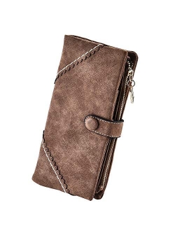 Women Vegan Leather Wallet Bifold Clutch Large Capacity Card Organizer Buckle Long Purse for Girls Candy Color