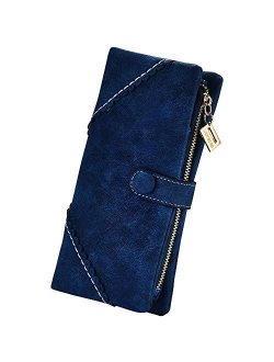 Women Vegan Leather Wallet Bifold Clutch Large Capacity Card Organizer Buckle Long Purse for Girls Candy Color