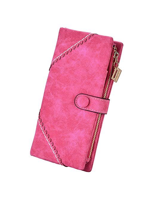 Women Vegan Leather Wallet Bifold Clutch Large Capacity Card Organizer Buckle Long Purse for Girls Candy Color