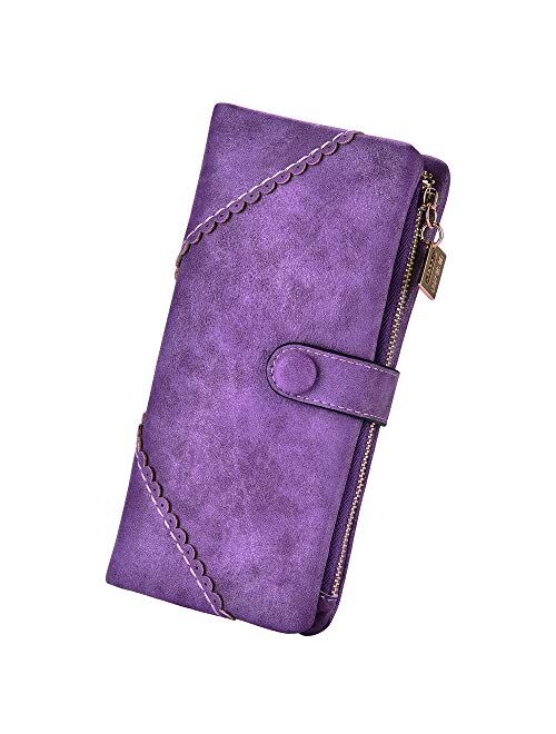 Women Vegan Leather Wallet Bifold Clutch Large Capacity Card Organizer Buckle Long Purse for Girls Candy Color