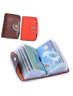 Unisex Small Leather Credit Card Holder Transparent Plastic Protector Sleeve- 2 Pack