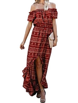 ReachMe Womens Summer Bohemian Floral Maxi Dresses Loose Casual Boho Printed Maxi Dress Beach Party Dress