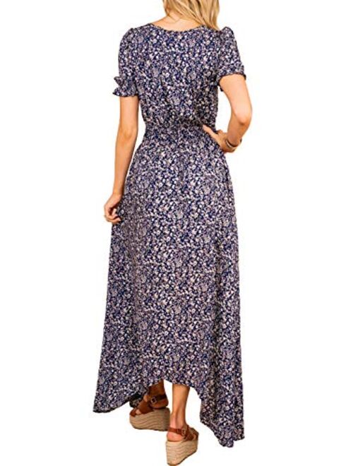 ReachMe Womens Summer Bohemian Floral Maxi Dresses Loose Casual Boho Printed Maxi Dress Beach Party Dress