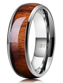 THREE KEYS JEWELRY 4mm 6mm 8mm Titanium/Tungsten Wedding Band for Men Women Santos Rosewood Wood Inlay Engagement Ring