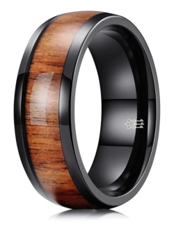 THREE KEYS JEWELRY 4mm 6mm 8mm Titanium/Tungsten Wedding Band for Men Women Santos Rosewood Wood Inlay Engagement Ring