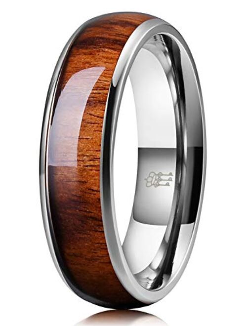 THREE KEYS JEWELRY 4mm 6mm 8mm Titanium/Tungsten Wedding Band for Men Women Santos Rosewood Wood Inlay Engagement Ring