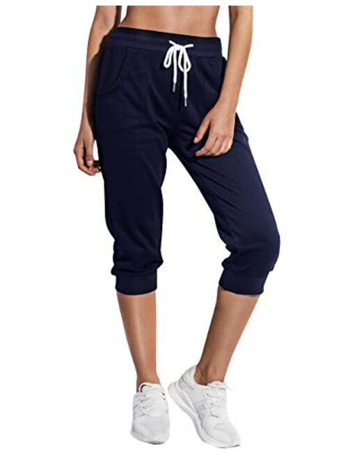 SPECIALMAGIC Women's Sweatpants Capri Pants Cropped Jogger Running Pants Lounge Loose Fit Drawstring Waist with Side Pockets