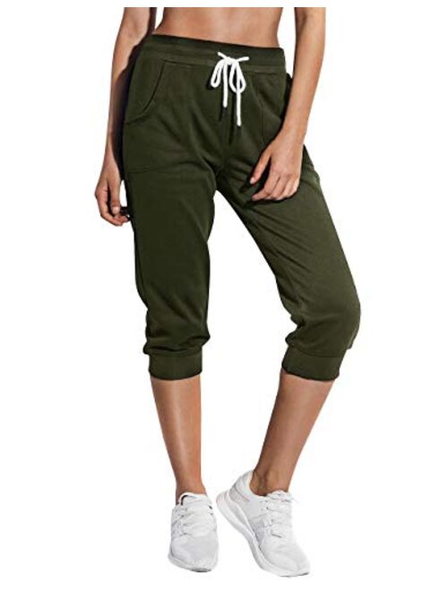 SPECIALMAGIC Women's Sweatpants Capri Pants Cropped Jogger Running Pants Lounge Loose Fit Drawstring Waist with Side Pockets