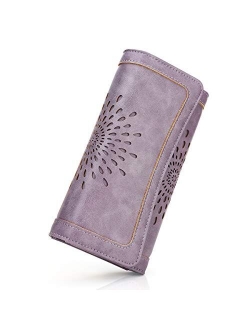 APHISON Ladies Soft Leather RFID Long Wallet Trifold Clutch Purse Credit Card Holder Case for Women With Gift Box