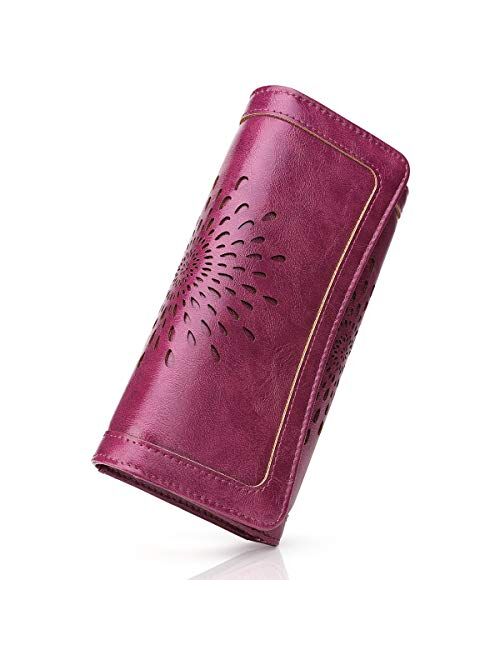 APHISON Ladies Soft Leather RFID Long Wallet Trifold Clutch Purse Credit Card Holder Case for Women With Gift Box