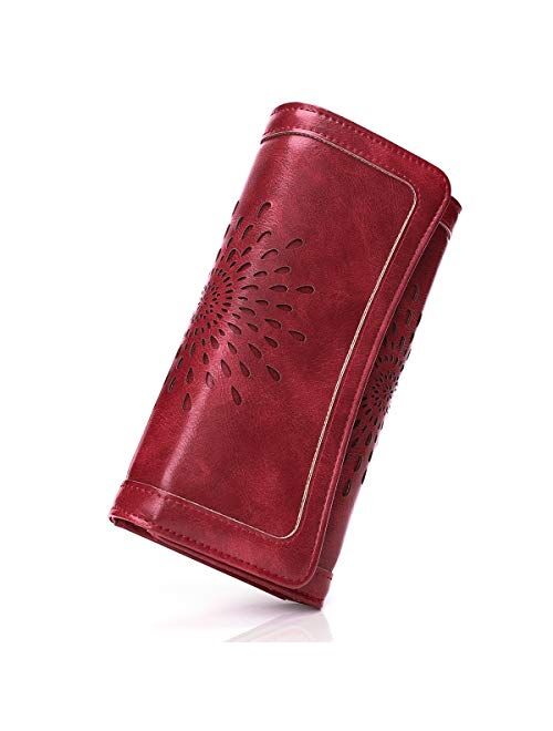 APHISON Ladies Soft Leather RFID Long Wallet Trifold Clutch Purse Credit Card Holder Case for Women With Gift Box