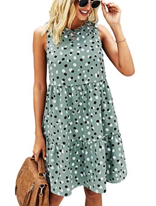 ECOWISH Women Dresses Plaid Sleeveless Summer Casual Sundress A Line Loose Swing T Shirt Mini Dress with Pockets