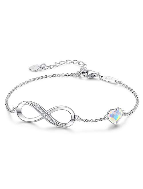 CDE Infinity Heart Symbol Charm Bracelet for Women 925 Sterling Silver Adjustable Christmas Jewelry Gift Birthday Gift for Mom Women Wife Girls Her