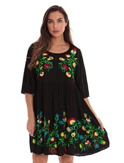 Riviera Sun Rayon Crepe Short Dress with Multicolored Embroidery