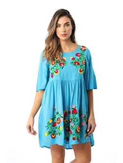 Riviera Sun Rayon Crepe Short Dress with Multicolored Embroidery