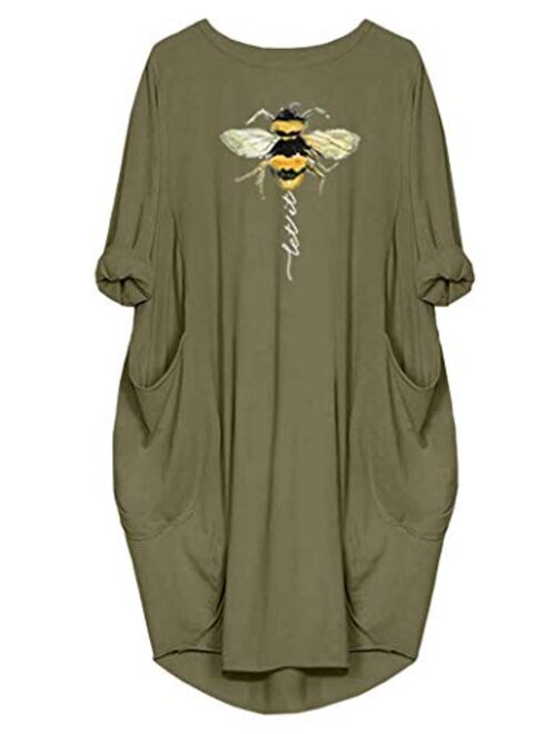 JiaMa Let it be Long Sleeve Loose Pocket Oversize Tunic Dress with Pockets