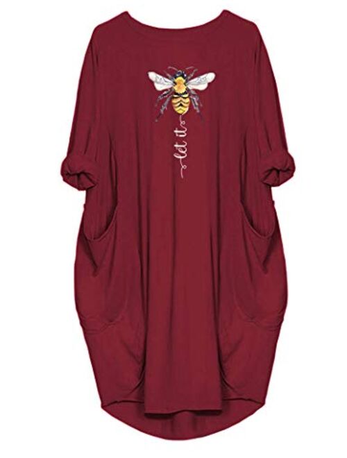 JiaMa Let it be Long Sleeve Loose Pocket Oversize Tunic Dress with Pockets