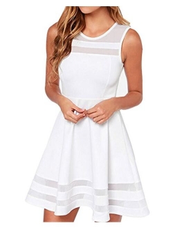 FACE N FACE Women's Mesh Slim Sleeveless Short Mini Flare Dress