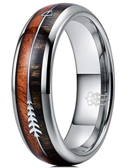 THREE KEYS JEWELRY 6mm 8mm Koa Zebra Wood Arrows Inlay Tungsten Wedding Rings Vikings Hunting Bands for Men Women