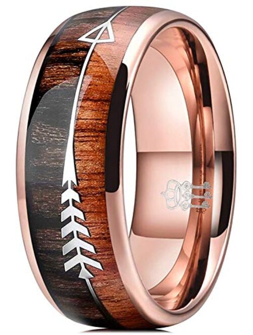 THREE KEYS JEWELRY 6mm 8mm Koa Zebra Wood Arrows Inlay Tungsten Wedding Rings Vikings Hunting Bands for Men Women