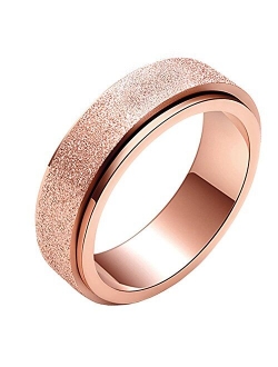 PAURO Women's & Men's Stainless Steel 6 Colors Sandblast Finish Lucky Worry Ring Band 6MM/8MM