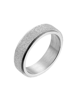 PAURO Women's & Men's Stainless Steel 6 Colors Sandblast Finish Lucky Worry Ring Band 6MM/8MM