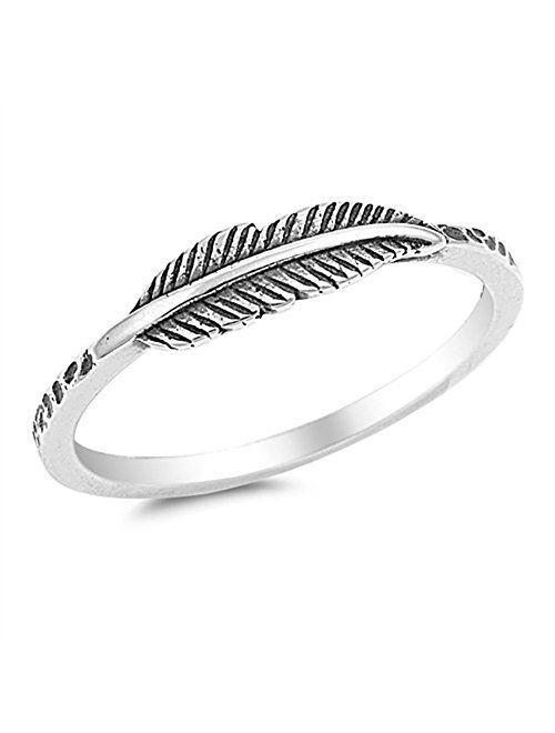 Oxidized Leaf Fashion Feather Ring New .925 Sterling Silver Band Size 3-12