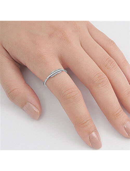 Oxidized Leaf Fashion Feather Ring New .925 Sterling Silver Band Size 3-12