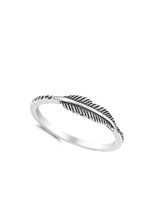 Oxidized Leaf Fashion Feather Ring New .925 Sterling Silver Band Size 3-12