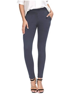 Bamans Women's Skinny Leg Work Pull on Slim Stretch Yoga Dress Pants w/Tummy Control