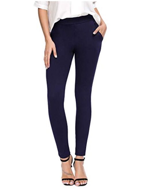 Bamans Women's Skinny Leg Work Pull on Slim Stretch Yoga Dress Pants w/Tummy Control