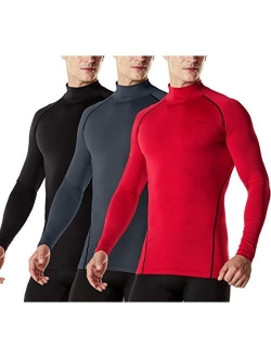 TSLA Men's Cool Dry Fit Mock Long Sleeve Compression Shirts, Athletic Workout Shirt, Active Sports Base Layer T-Shirt