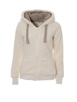 Women's New Hooded Sherpa Jacket Women Casual Winter Warm Soft Teddy Coat Zip Up Hooded Sweatshirt Jacket Coat