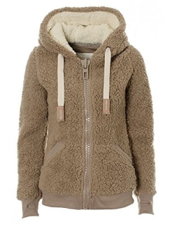 Women's New Hooded Sherpa Jacket Women Casual Winter Warm Soft Teddy Coat Zip Up Hooded Sweatshirt Jacket Coat