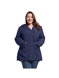 Infron IN FRONT Women Plus Size Elegant Hooded Single-Breasted Anorak Coat