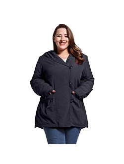 Infron IN FRONT Women Plus Size Elegant Hooded Single-Breasted Anorak Coat