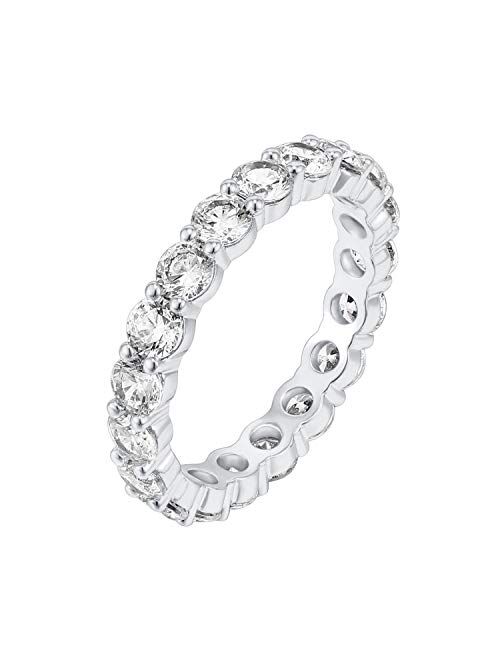 PAVOI 14K Gold Plated Cubic Zirconia Rings | 3.0mm Eternity Bands | Gold Rings for Women