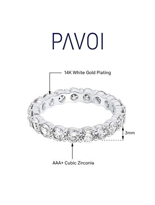 PAVOI 14K Gold Plated Cubic Zirconia Rings | 3.0mm Eternity Bands | Gold Rings for Women