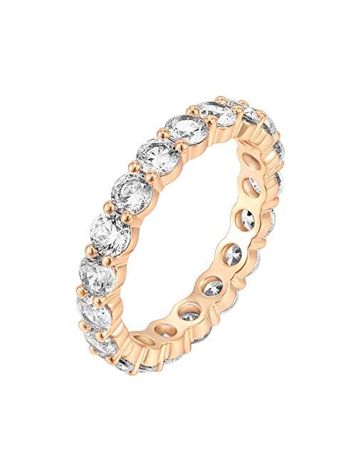 PAVOI 14K Gold Plated Cubic Zirconia Rings | 3.0mm Eternity Bands | Gold Rings for Women