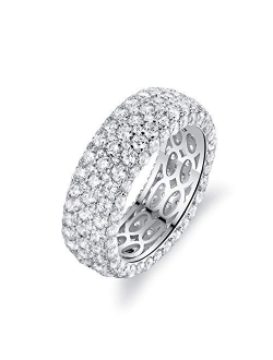 Barzel 18k White Gold or Rose Gold Plated Cubic Zirconia Eternity Band Ring Cocktail Jewelry