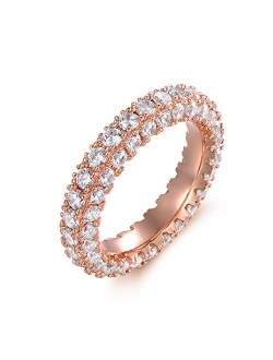 Barzel 18k White Gold or Rose Gold Plated Cubic Zirconia Eternity Band Ring Cocktail Jewelry