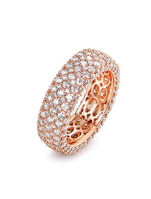 Barzel 18k White Gold or Rose Gold Plated Cubic Zirconia Eternity Band Ring Cocktail Jewelry