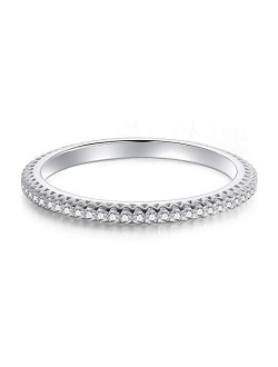 BORUO 2MM 925 Sterling Silver Ring, Cubic Zirconia CZ Eternity Wedding Band Stackable Ring Size 4-12, Benefiting The American Red Cross