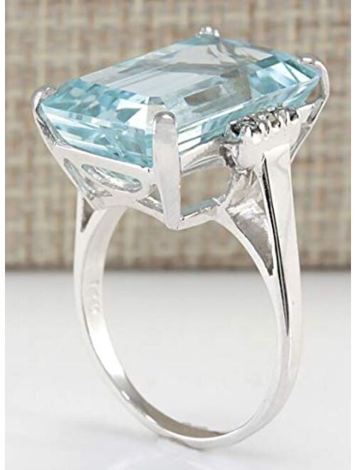 Vintage Women 925 Sterling Silver Aquamarine Gemstone Ring Wedding Jewelry Gift