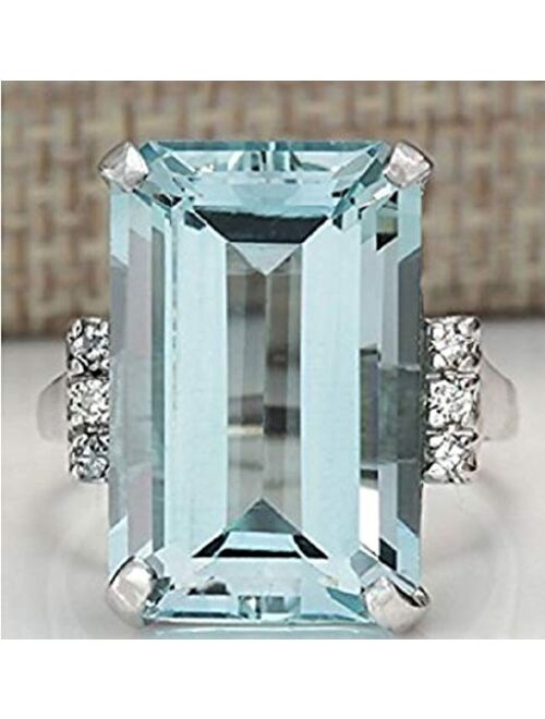 Vintage Women 925 Sterling Silver Aquamarine Gemstone Ring Wedding Jewelry Gift