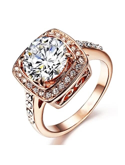 Acefeel Yellow Shinning Cubic Zirconia Topaz Rings For Women 18K Rose Gold Plated