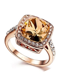 Acefeel Yellow Shinning Cubic Zirconia Topaz Rings For Women 18K Rose Gold Plated